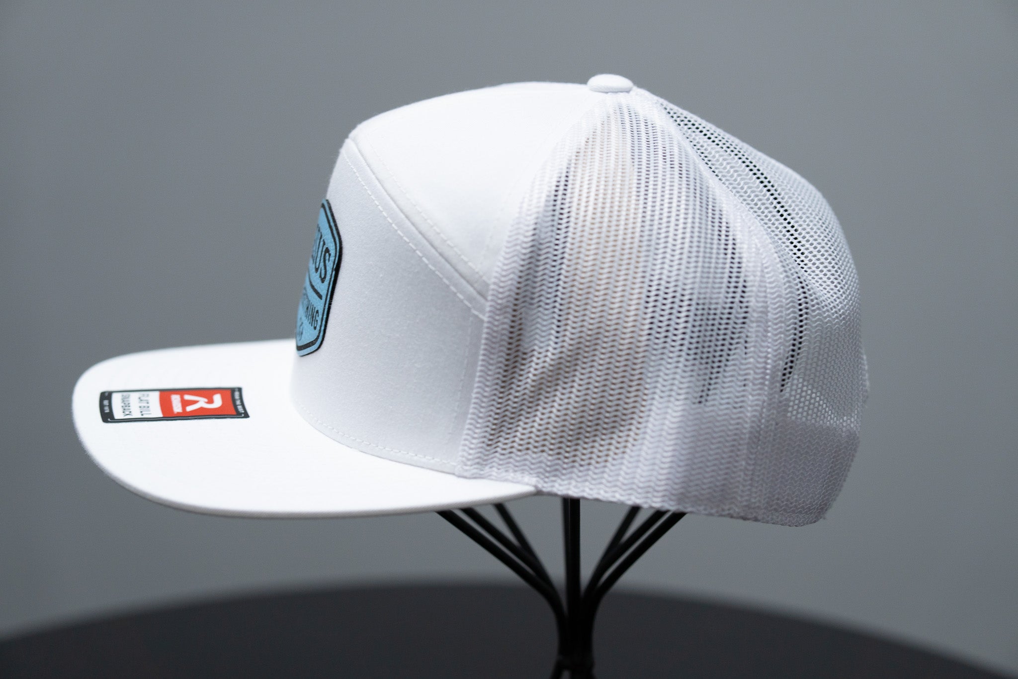 Jesus Over Everything - Richardson 168 Flat Bill Hat - White With Baby Blue Leather