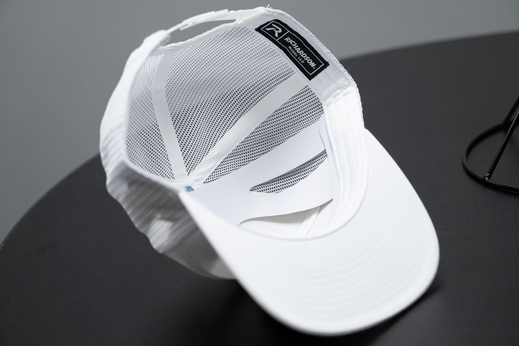 Jesus Over Everything - Richardson 168 Flat Bill Hat - White With Baby Blue Leather