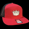 JESUS - Lord. Savior. King. Red With White Leather. Richardson 168 Snap Back Flat Bill Hat